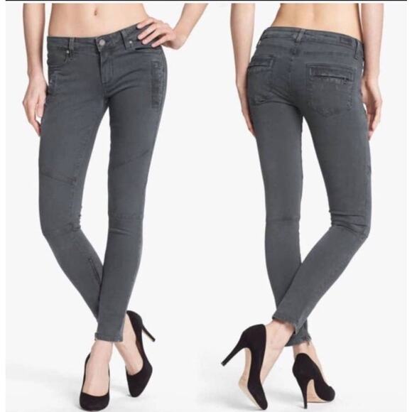 PAIGE Denim Marley Cargo Seam Detail Ankle Zip Jeans Pants Black Currant 25 x 30 - Picture 2 of 16